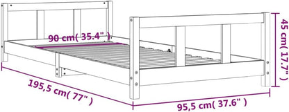 vidaXL Solid Pinewood Bed Frame for Kids - Timeless Design, Low-to-The-Ground, Sturdy Slats - Brown Natural - 90x190 cm Compatible