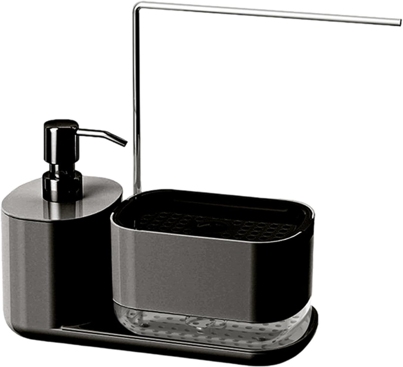 Générique Kitchen Caddy Organizer, Bathroom Soap Dish and Shower Gel Dispenser Bottle, Multi-Functional Sink Caddy Organizer for Dishcloth, Sponge, and Cleaning Essentials, (White, Black)