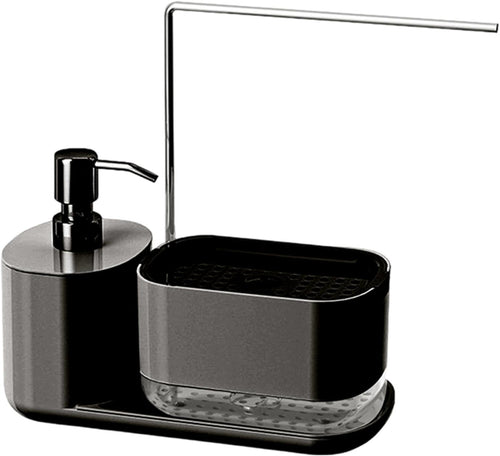 Générique Kitchen Caddy Organizer, Bathroom Soap Dish and Shower Gel Dispenser Bottle, Multi-Functional Sink Caddy Organizer for Dishcloth, Sponge, and Cleaning Essentials, (White, Black)