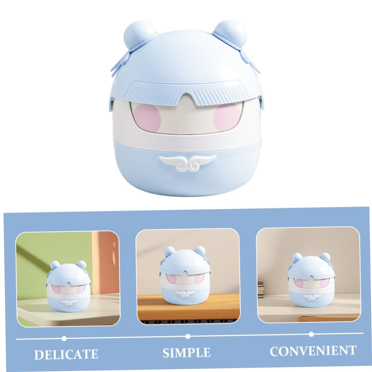 DOITOOL Cute Cartoon Trash Can with Flip Lid Compact Waste Basket for Desk Space Efficient Rubbish Bin for Office Study Smell Management Small Trash Can