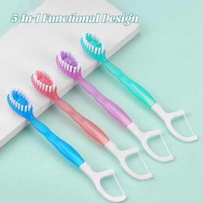 5 In 1 Mini Toothbrush & Floss & Tongue Scraper & Toothpick Set, 5 In 1 Toothbrush & Floss, All In One Oral Care On The Go, Individually Packed In Box, For Travel And Gatherings Daily Use (1pcs)