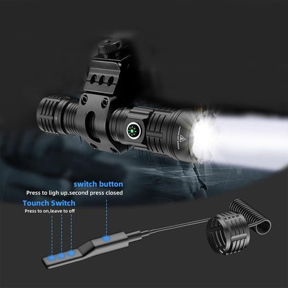 haixnfire Outdoor Camping Tactical Flashlight Type-C USB Rechargeable 6000 lumens 3 Light Mode Telescopic Zoom LED Guide Light Pressure Switch Picatinny Rial Flashlight