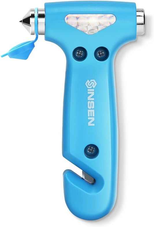 Car Safety Hammer, Seatbelt Cutter for Women, Auto Window Breaker, Roadside Emergency Kit and Firefighter Escape Tools, Road Trip Essential and Must Haves (1, Blue)