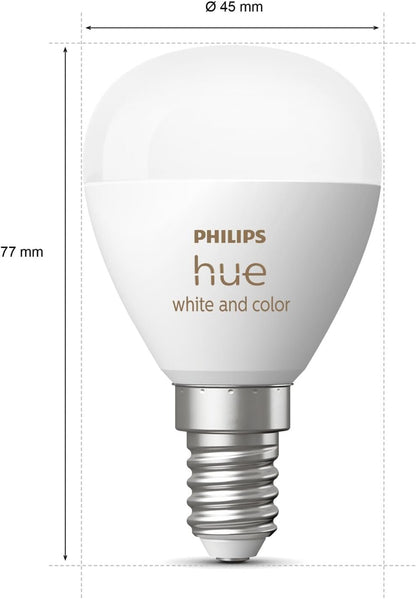 Philips Hue White and Colour Ambiance Luster Smart LED Light Bulb 1 Pack [E14 Edison Screw] for Indoor Home Lighting, Livingroom, Bedroom.