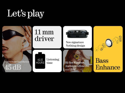 Nothing Ear(a) Wireless Earbuds with Active Noise Cancellation, Bass Boost Algorithm and Up to 42.5 Hours of Listening Time - Black