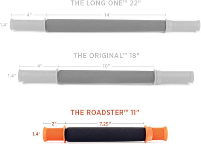 Tiger Tail 11in Massage Stick Portable Roller, Handheld, Deep Tissue Foam Roller for Legs, Neck, Calves, Thighs, Shins & Back, The Roadster 11, Orange Black