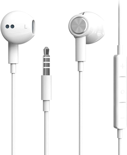 Hi-Res Extra Bass Earbuds Noise Isolating in-Ear Headphones Wired Earbuds with Microphone for iPhone, iPod, iPad, MP3, Huawei, Samsung, Lightweight Earphones with Volume Control 3.5mm Jack Headphones