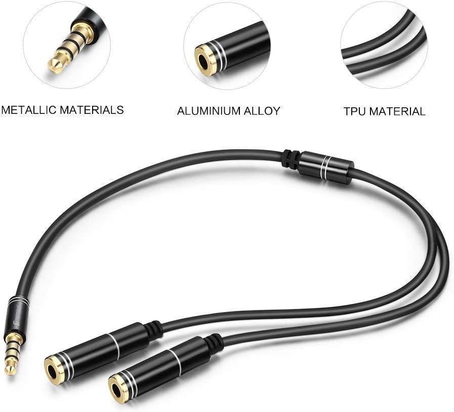 T Tersely Headset Adapter for Audio and Mic Plugs, Stereo 3.5mm Y Splitter Cable Adapter (Double Female 3 Pole to Single Male 4 Pole) Gold Plated for Xbox One, PS4, Switch, Smartphone, Laptop CTIA