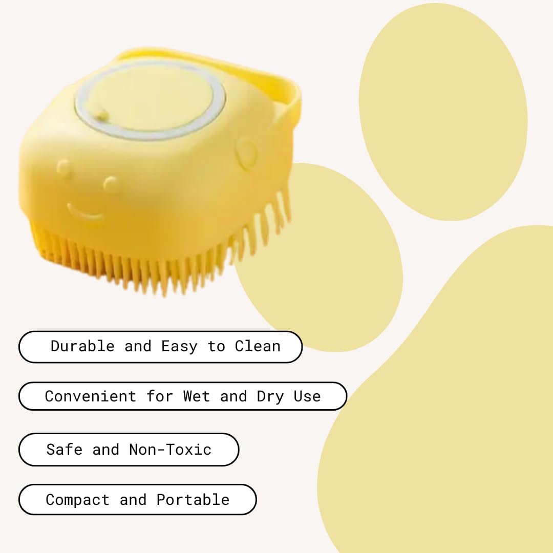 Dog Bath Brush - Dog Grooming Supplies, Puppy Essentials, Dog Grooming Pet Brush, Dog Bath Scrubber, Silicone Scrubber, Dog Care - Puppy Shampoo & Dog Comb, Dog Accessories, Dog Supplies for Dog Wash (Yellow)