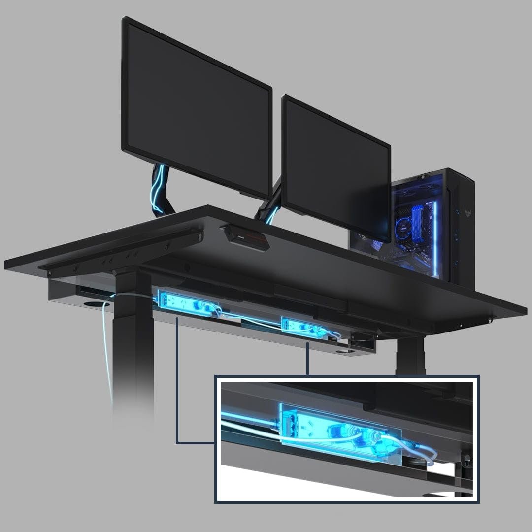 Desky Integrated Cable & Data Channel â€“ Matte Black â€“ No Plugs â€“ Under Desk Cable Tray with Clean Routing and Steel Cover â€“ Perfect for Minimalist Office or Studio Workspaces
