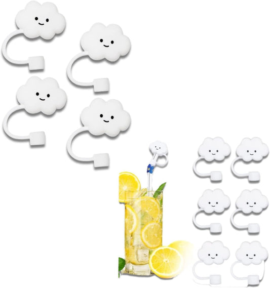 4 Pcs White Cloud Reusable Stainless Steel Silicone Food Grade Silicone Straw Protector Cover Kitchen Utensils Gadgets