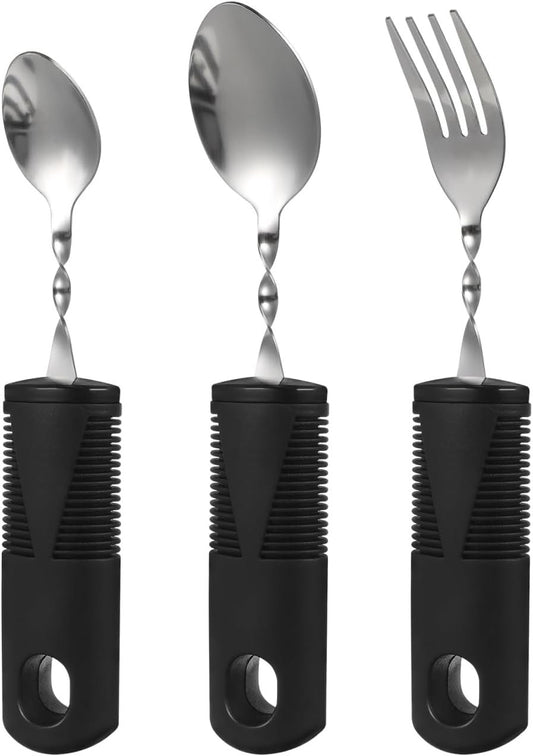 PRETYZOOM 3pcs Adaptive Utensils, Weighted Bendable Cutlery with Non-Slip Handles, Easy Grip Silverware for Elderly, Patients