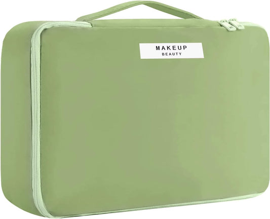 Makeup Bag, Makeup Bag, Travel Beauty Case Women Toiletry Bag, Cosmetic Organizer for Women and Girls[With Brush Holder and Detachable Pouch], green, Makeup Bag