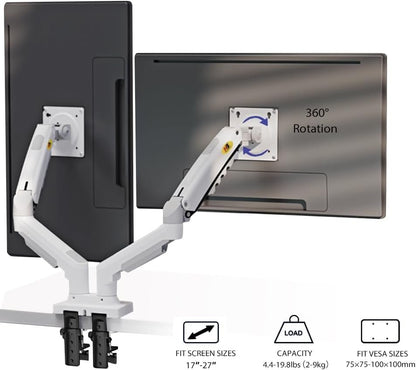 NB North Bayou Dual Monitor Desk Mount Stand Full Motion Swivel Computer Monitor Arm for Two Screens 17-27 Inch with 4.4~19.8lbs Load Capacity for Each Display F160-W