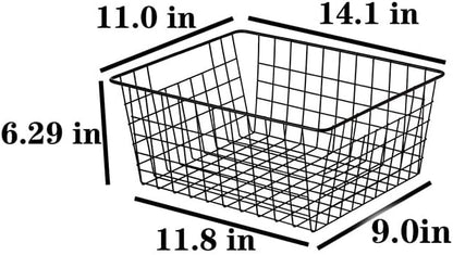 Kitchen Wire Baskets Farmhouse Decor Metal Food Storage Organizer,Household Refrigerator Bin with Built-in Handles for Cabinets,Pantry,Bathroom,Black