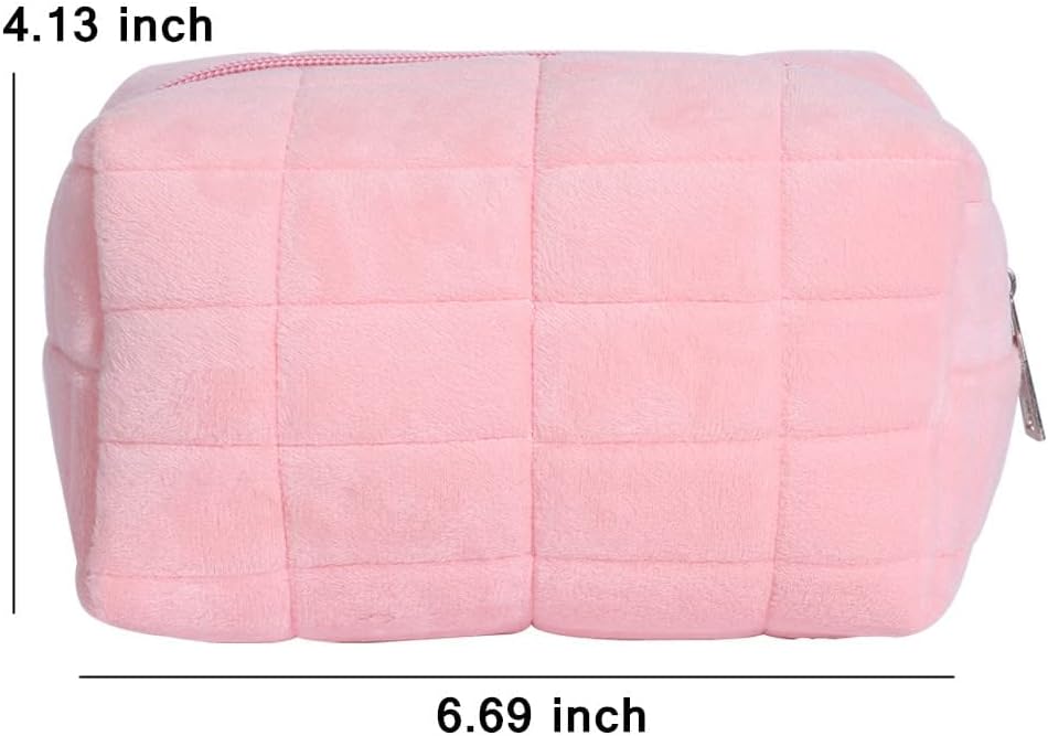 Plush Makeup Bag Cosmetic Bag for Women,Zipper Large Solid Color Travel Toiletry Bag Travel Make Up Toiletry Bag Pouch for Girls Student (Pink)