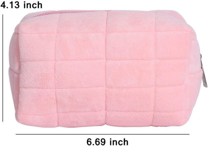 Plush Makeup Bag Cosmetic Bag for Women,Zipper Large Solid Color Travel Toiletry Bag Travel Make Up Toiletry Bag Pouch for Girls Student (Pink)