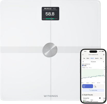 WITHINGS Body Smart - Accurate Wi-Fi and Bluetooth Scale for Weight and Fat Percentage, Composition Analysis, Apple Health/Google Fit Compatible, Digital Bathroom Scale