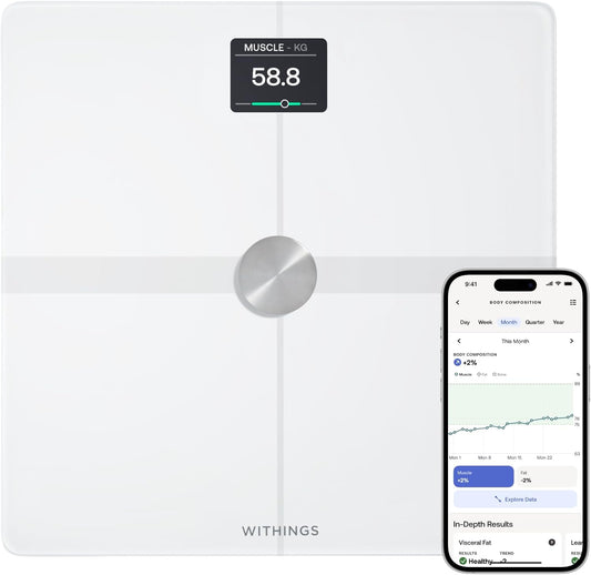 WITHINGS Body Smart - Accurate Wi-Fi and Bluetooth Scale for Weight and Fat Percentage, Composition Analysis, Apple Health/Google Fit Compatible, Digital Bathroom Scale