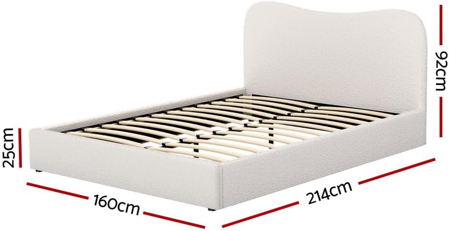 Artiss Bed Frame Queen Size Mattress Base Wooden Platform Boucle White DARA