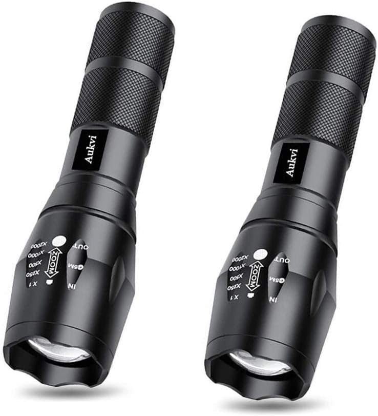 AuKvi TC1200 Tactical Flashlight 3000 Lumens Zoomable 5 Modes for Hurricane Camping Hiking etc (2-Pack)