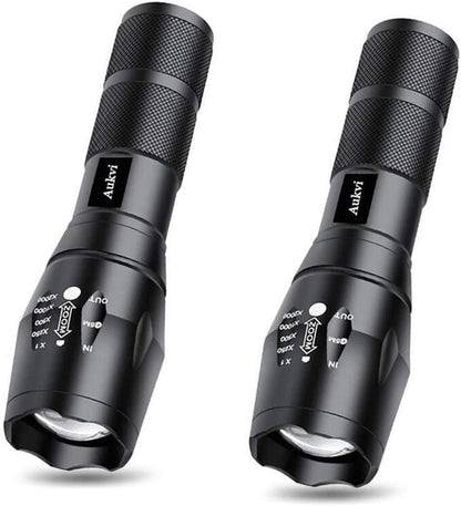 AuKvi TC1200 Tactical Flashlight 3000 Lumens Zoomable 5 Modes for Hurricane Camping Hiking etc (2-Pack)