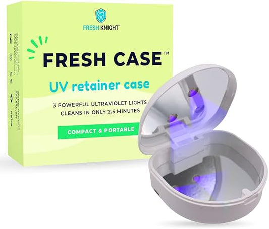 FRESH KNIGHT UVC Retainer Cleaner & Denture Cleaner - UV Retainer Case, FSA HSA Approved - Ideal for Invisalign & Mouth Guards - White UV Retainer Container - Convenient Travel Size