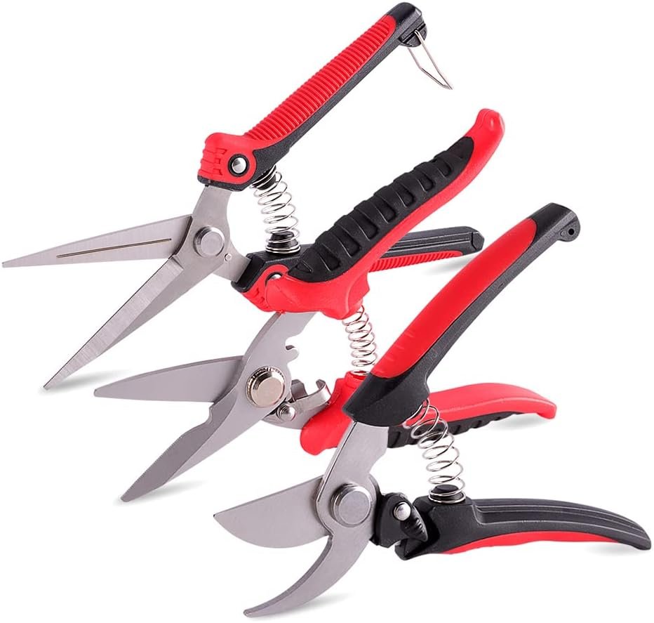 VASLON 3 Pack Garden Pruning Shears,Stainless Steel Garden Shears,Garden Scissors,Garden Clippers,Pruning Snips,Branch Cutters Tree Trimmer with Safety Lock and Shock-Absorbent Spring