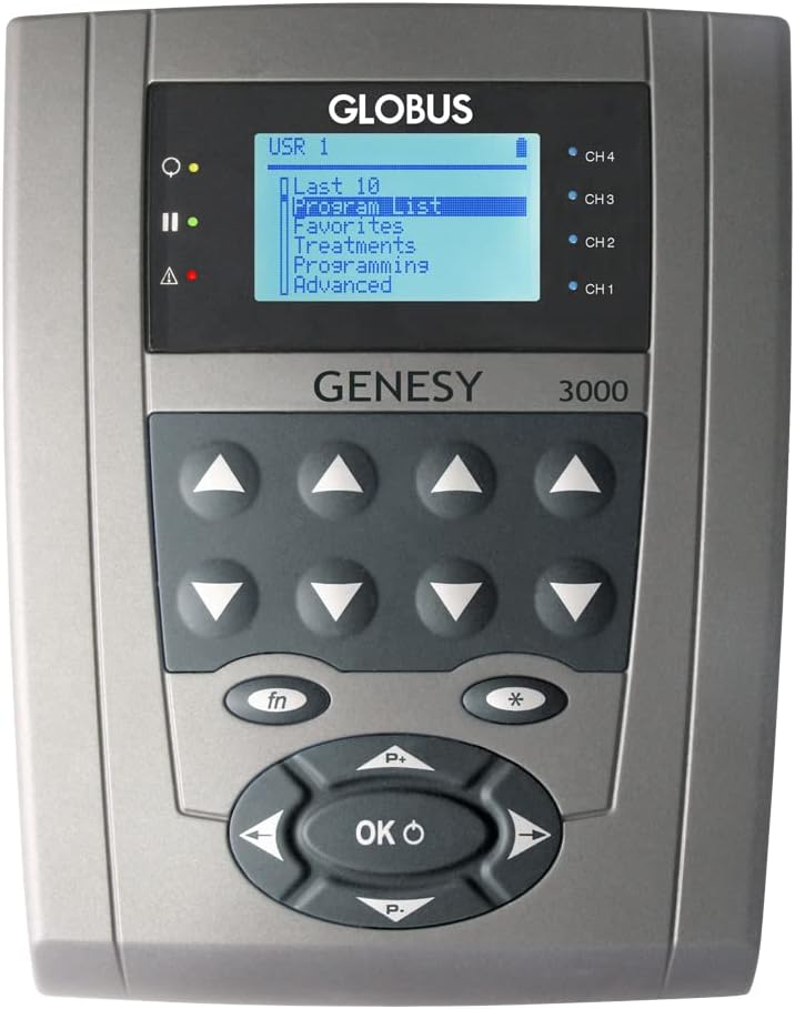 Globus | Genesy 3000, 4-Channel Electrostimulator with 423 Programs, Professional Use and Rehabilitation for Treatments of Musculoskeletal System Diseases