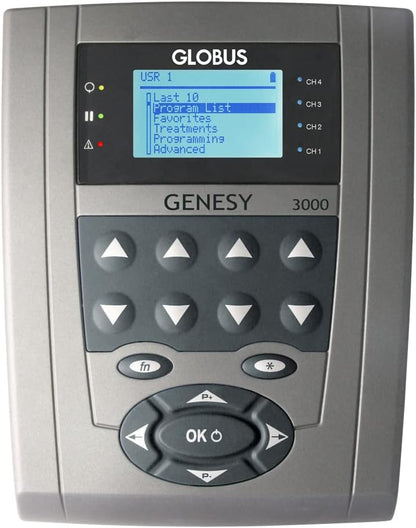 Globus | Genesy 3000, 4-Channel Electrostimulator with 423 Programs, Professional Use and Rehabilitation for Treatments of Musculoskeletal System Diseases