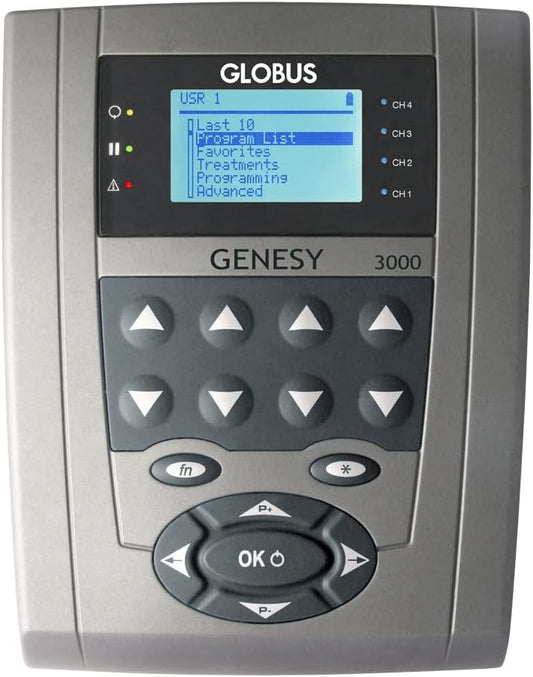 Globus | Genesy 3000, 4-Channel Electrostimulator with 423 Programs, Professional Use and Rehabilitation for Treatments of Musculoskeletal System Diseases
