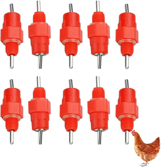AIMALL 10 Pcs Poultry Water Dispenser - Stainless Steel Nipple Drinker for Chicken - Gravity-Fed, Easy-to-Install & Clean Watering Solution
