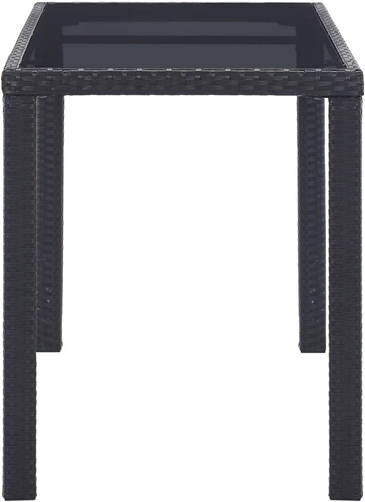 vidaXL Garden Table - Black, Stylish Outdoor Dining Table with Glass Tabletop, PE Rattan and Steel Frame, 123x60x74 cm