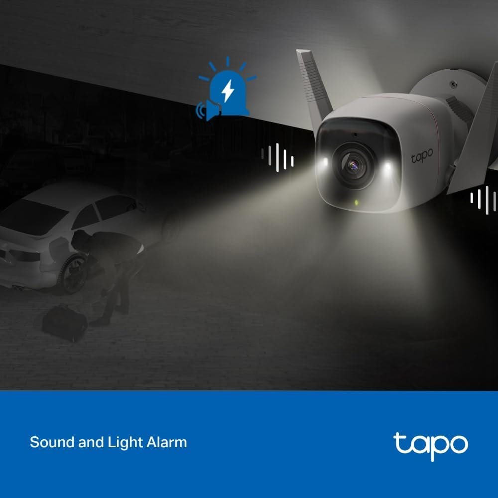 TP-Link Tapo Outdoor Security Camera, Wi-Fi/Ethernet Connection, 2K QHD, 4MP, Color Night Vision, IP66, Smart Motion Detection & Notifications, Vioce Control, Two-Way Audio, SD Card Slot (Tapo C320WS)