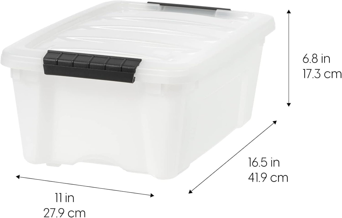 IRIS USA 12 L Plastic Storage Box with Lid and Latches - 6 Pack - BPA-Free, Discreet Organizing Solution, Durable Nestable Stackable Containers, Secure Pull Handle - Pearl