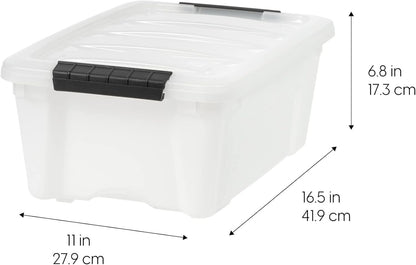 IRIS USA 12 L Plastic Storage Box with Lid and Latches - 6 Pack - BPA-Free, Discreet Organizing Solution, Durable Nestable Stackable Containers, Secure Pull Handle - Pearl