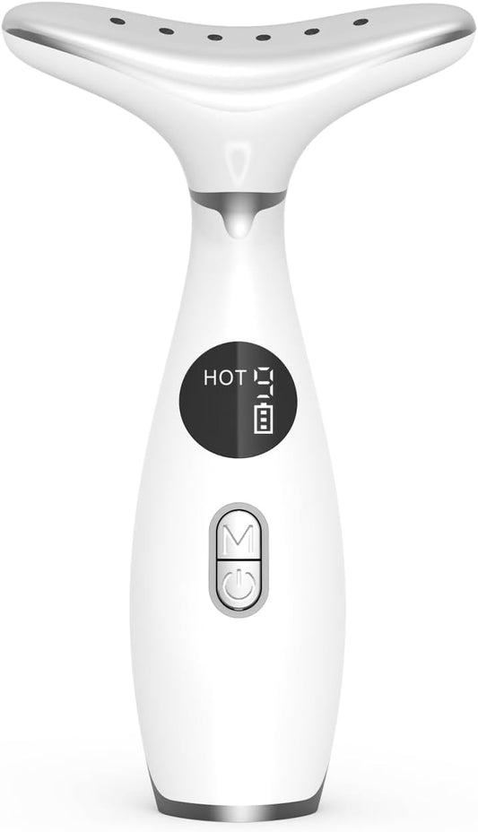 Aristorm Facial Massager for Face and Neck, 3 Color Modes Facial Massager Device，Neck Face Beauty Device with Vibrating, Warming Function ，at-Home Face Tool for Skin Care, Pearl White