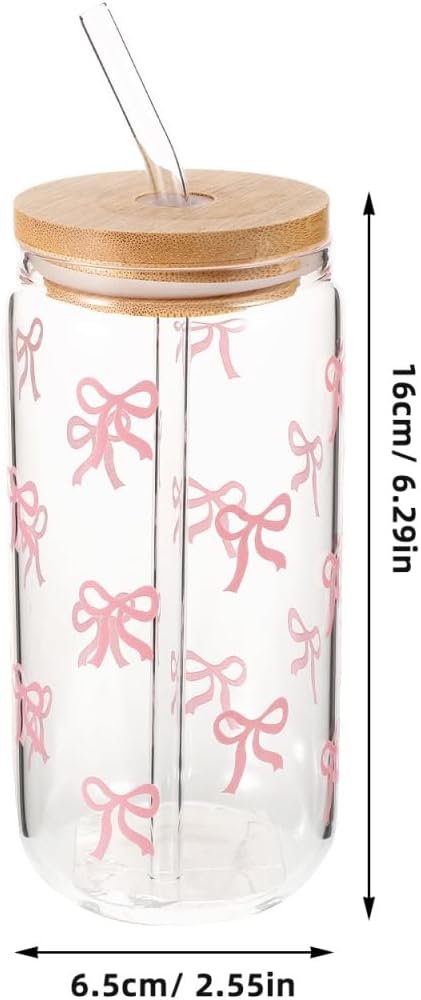 Garneck Cute Glass Cups with Lids and Straws Capacity Bow Cups for and Adults Ideal for Juice