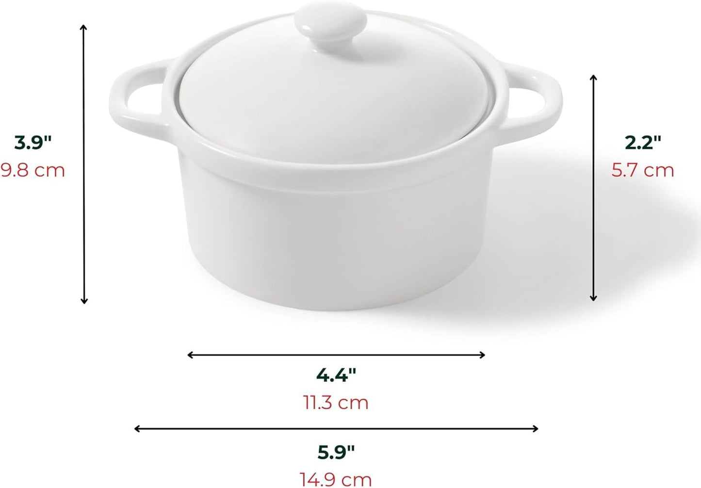Starfrit Gourmet Bistro - Set of 2 Porcelain Mini Casseroles with lids - Stain Resistant - Oven, Microwave and Dishwasher Safe - Versatile Use