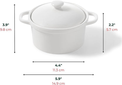 Starfrit Gourmet Bistro - Set of 2 Porcelain Mini Casseroles with lids - Stain Resistant - Oven, Microwave and Dishwasher Safe - Versatile Use
