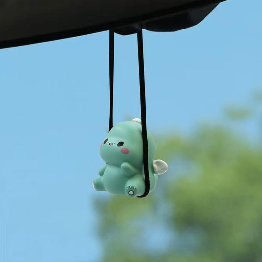 Swinging Dinosaur Hanging Ornament for Rear View Mirror, Cute Car Decor Accessories Interior, Pendant Hanging Swing (Green)