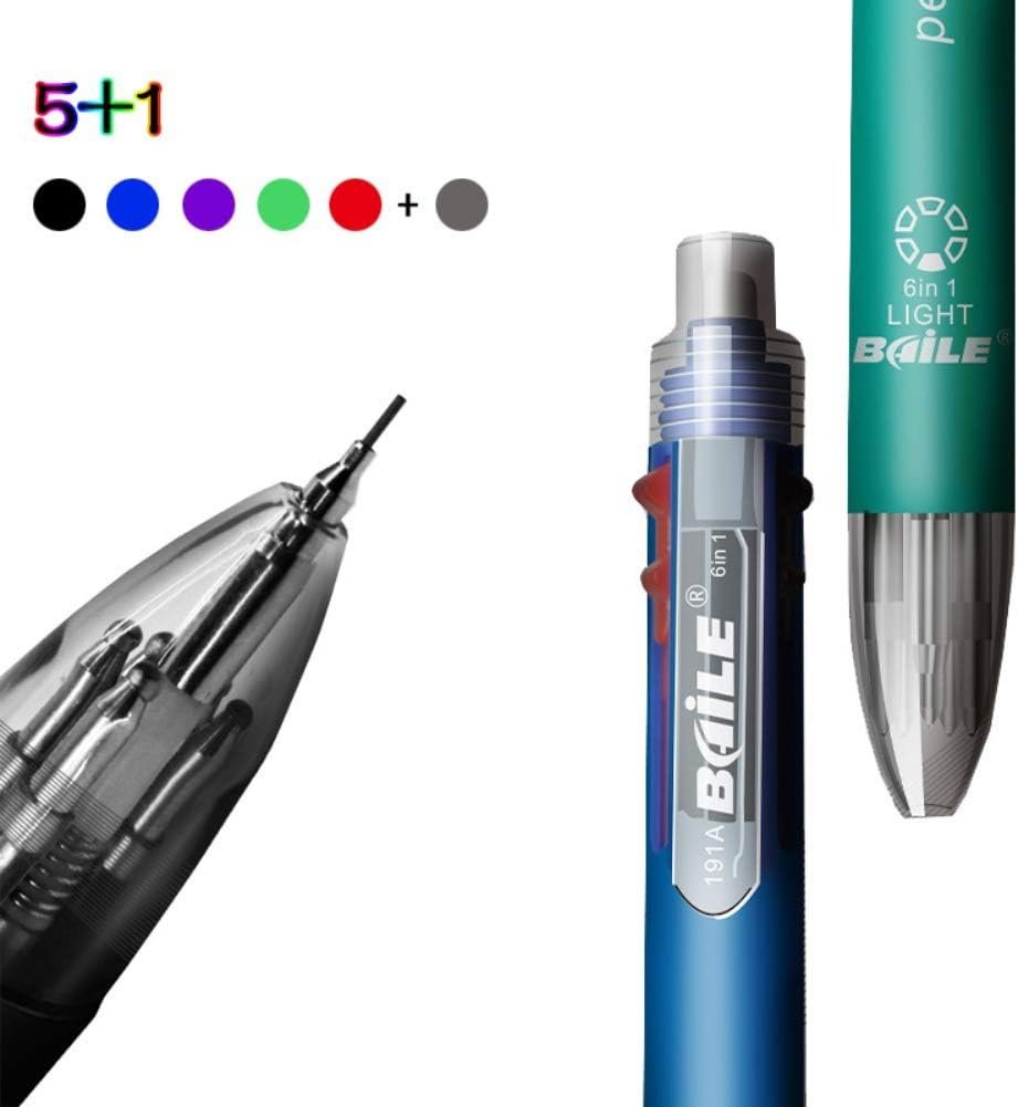 6 in 1 Multicolor Ballpoint Pens 5 Colors Ball Pen 1 Automatic Pencil with Eraser for School Office Writing Supplies Stationery