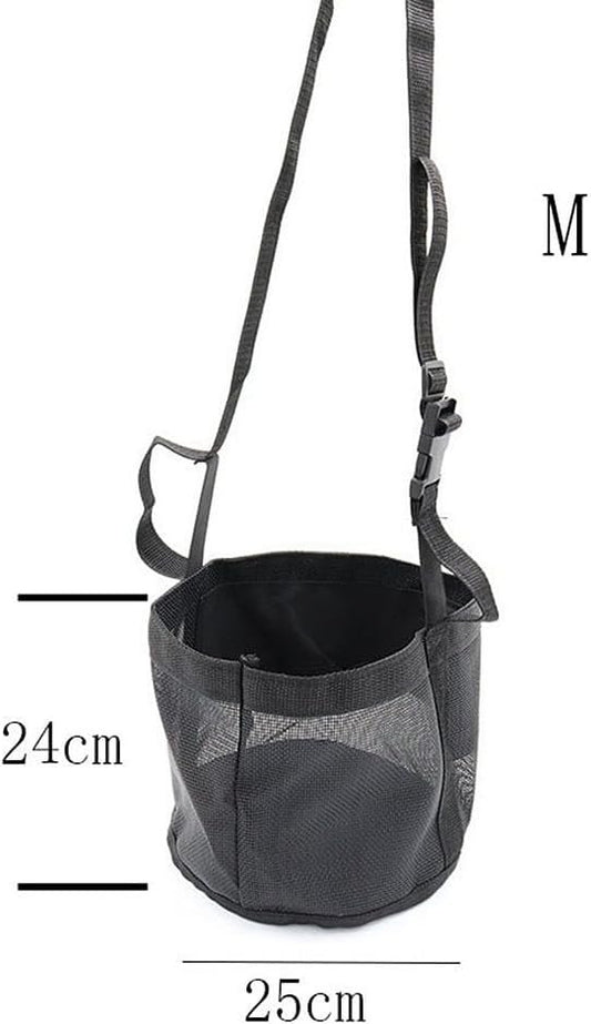 Comfort Breathable Horse Feed Bag, Mesh Feed Bucket, Mesh Designed Feeding Bag with Adjustable Strap and Waterproof Bottom, Horse Feeder Bag Storage, for Horse Feeding Supplies Muzzle Feed (2 Black)