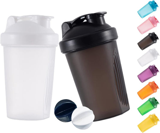 GAISHION Shaker Bottle Protein Shakes and 16-Ounce/400ML Shaker-Bottle with Whisk Balls, Non-BPA plastic (Black+White(2PCS))