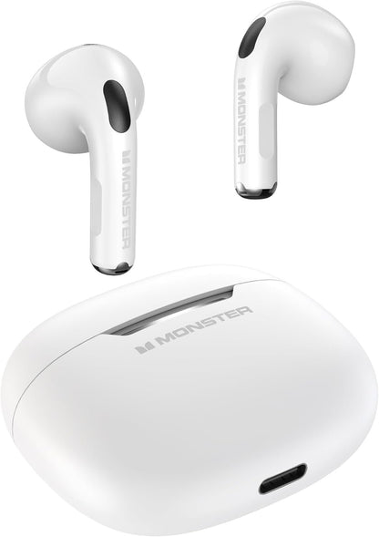 Monster N-Lite 208 Wireless Earbuds, Bluetooth Earbuds Touch Control, Bluetooth Headphones with 30H Playtime, Wireless Headphones Type-C Charging, Clear Call for Running, White