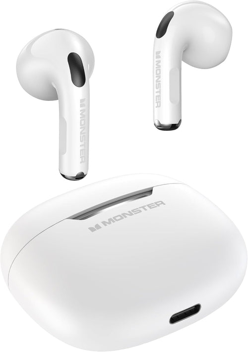 Monster N-Lite 208 Wireless Earbuds, Bluetooth Earbuds Touch Control, Bluetooth Headphones with 30H Playtime, Wireless Headphones Type-C Charging, Clear Call for Running, White
