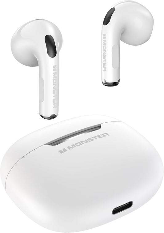 Monster N-Lite 208 Wireless Earbuds, Bluetooth Earbuds Touch Control, Bluetooth Headphones with 30H Playtime, Wireless Headphones Type-C Charging, Clear Call for Running, White