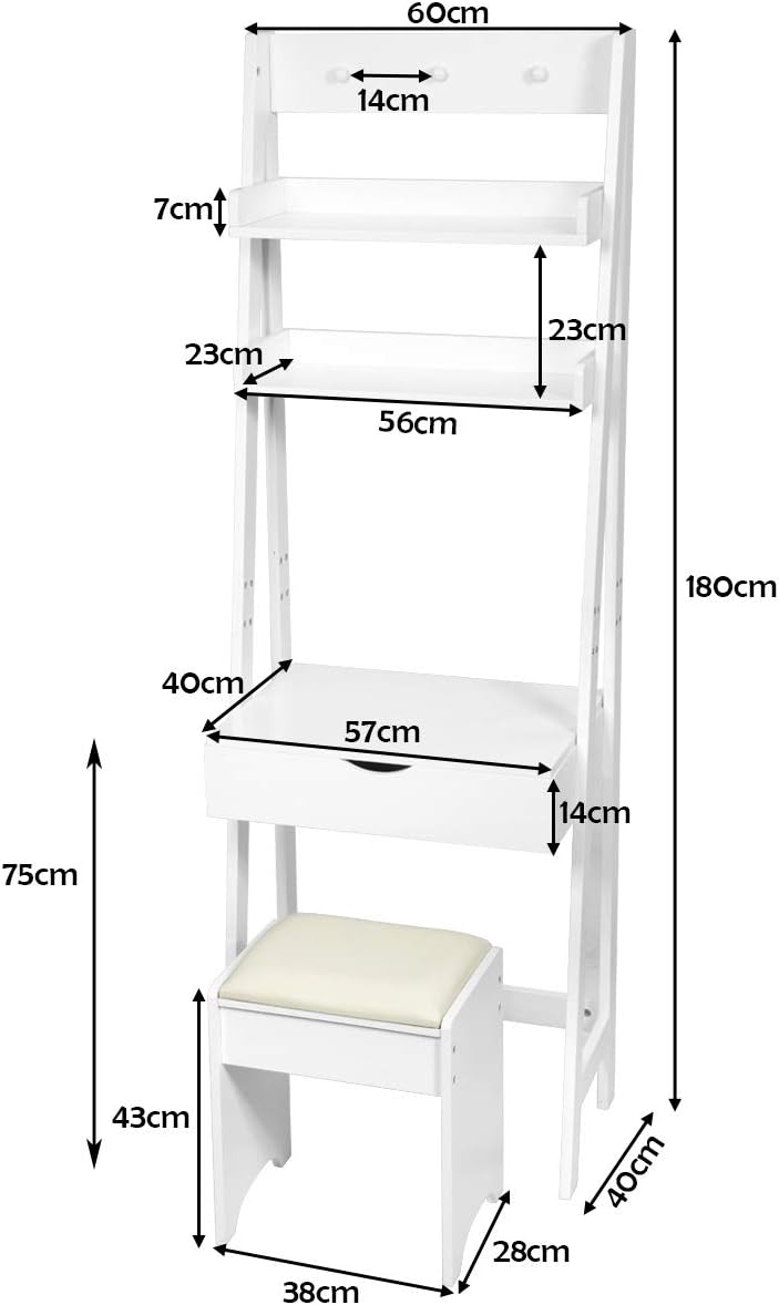 DREAMADE Dressing Table for Bedroom, Makeup Cabinet, Dressing Table with Mirror, 60 x 40 x 180 cm, White