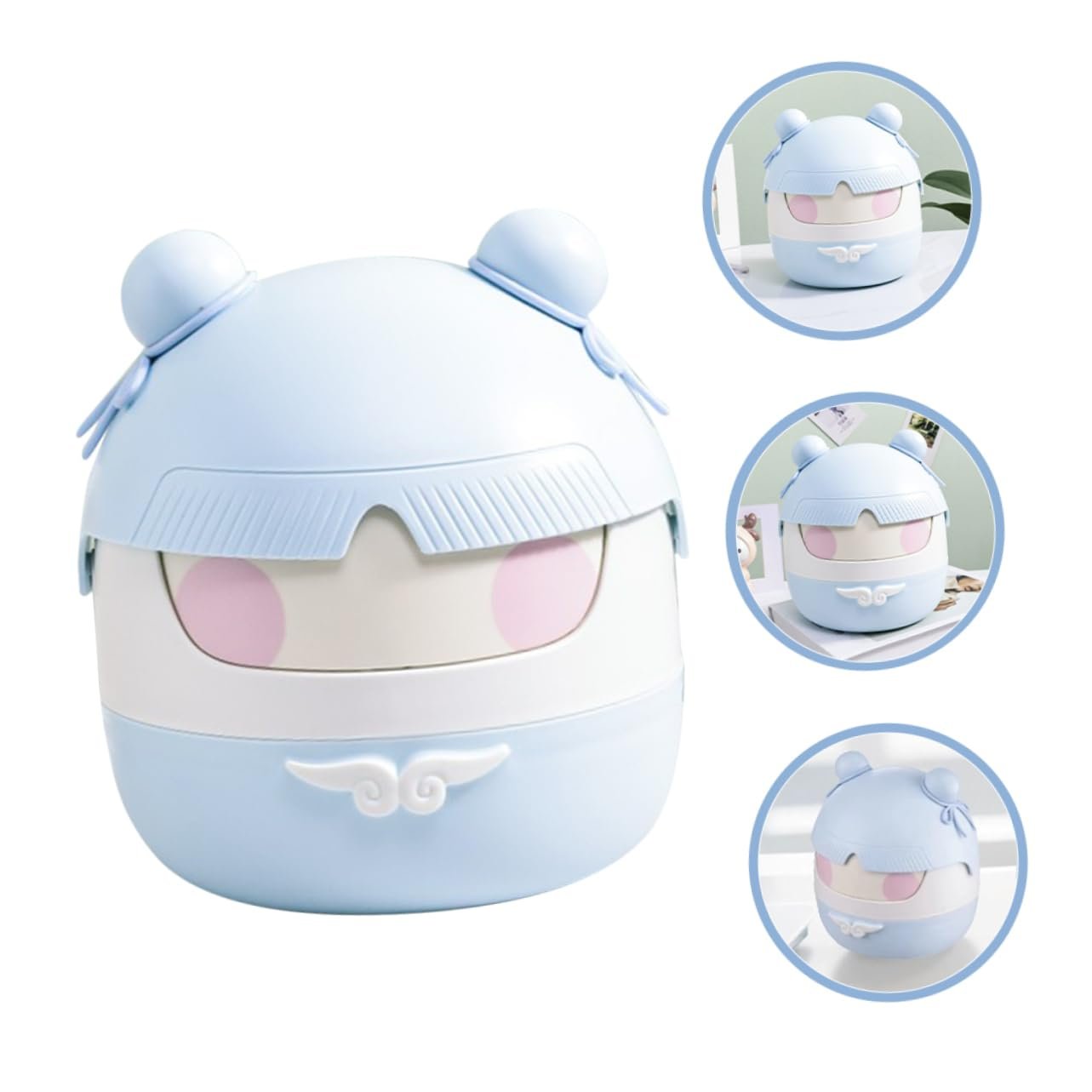 DOITOOL Cute Cartoon Trash Can with Flip Lid Compact Waste Basket for Desk Space Efficient Rubbish Bin for Office Study Smell Management Small Trash Can