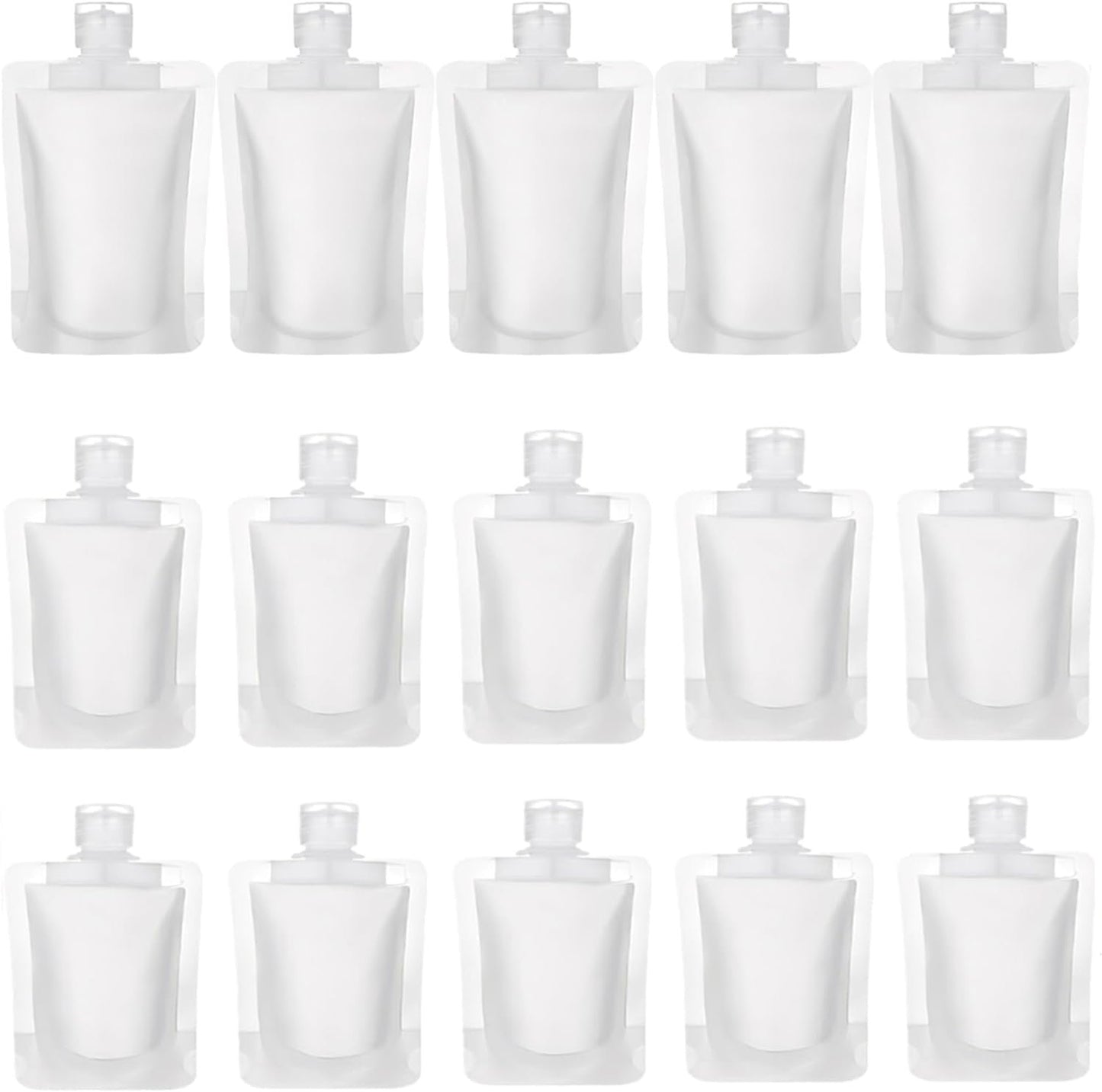 15 Pcs Portable Travel Makeup Packing Bag, 30ml+50ml+100ml Leak Proof Refillable Empty Squeeze Pouch, Transparent Clamshell Packaging Bag Plastic Stand Up Spout Pouch for For Vacation Travel.